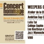 Affiche pour le 7ème concert hommage aux victimes de l'attentat de Strasbourg, mercredi 10 décembre 2025 au Palais de la Musique et des Congrès, à 20h. Création de la Compagnie 12:21 avec Fatou Ba, metteuse en scène et conteuse, Claire Hiegel, musicienne, et la classe de 2nd du lycée René Cassin